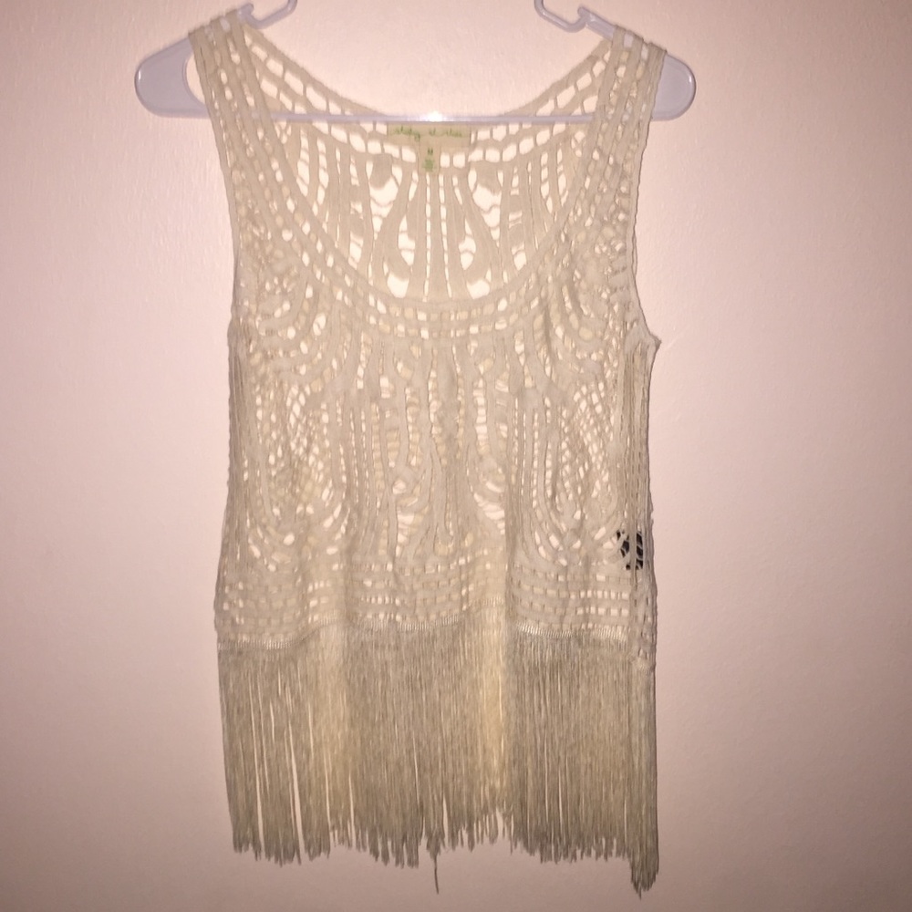 Anthropologie Ivory Crochet Fringe Tank